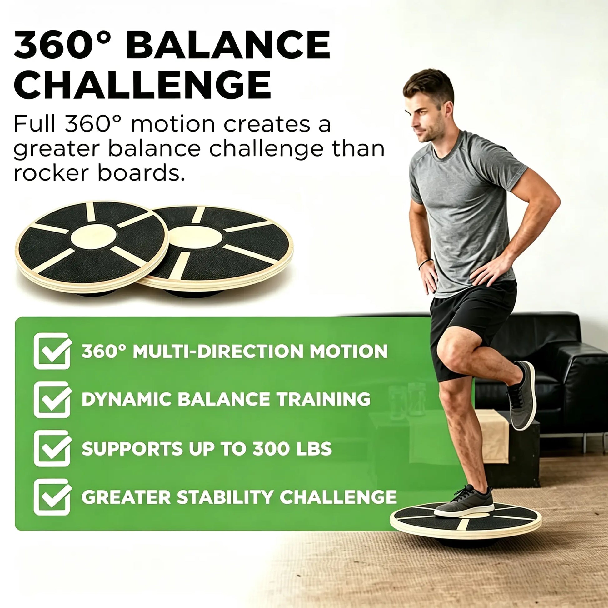 Wooden 360 Degree Rotating Balance Board, Non-Slip Wobble Trainer for Core Stability, Physical Therapy Rehabilitation & Indoor Outdoor Fitness Training