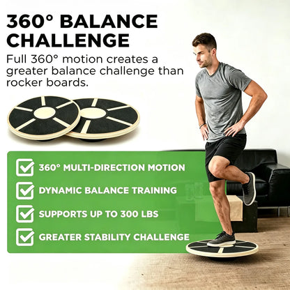Wooden 360 Degree Rotating Balance Board, Non-Slip Wobble Trainer for Core Stability, Physical Therapy Rehabilitation & Indoor Outdoor Fitness Training