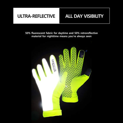Reflective High Visibility Running Winter Gloves with Grip & Touchscreen