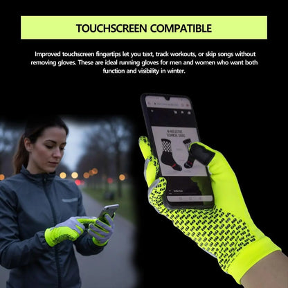 Reflective High Visibility Running Winter Gloves with Grip & Touchscreen
