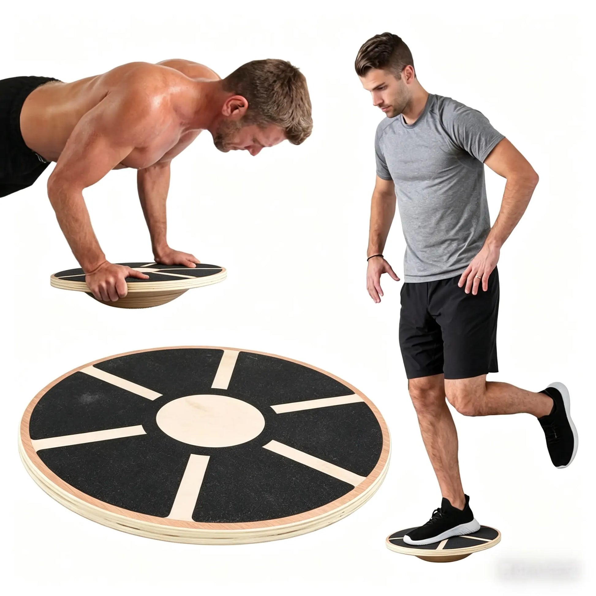 Wooden 360 Degree Rotating Balance Board, Non-Slip Wobble Trainer for Core Stability, Physical Therapy Rehabilitation & Indoor Outdoor Fitness Training