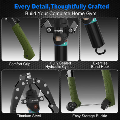 HOTWAVE Hydraulic Arm Trainer with Ab Roller Mode, Adjustable Manual Chest Expander with 15 Levels up to 440 LBS for Resistance Work & Core Exercises, Strength Training, Shoulders Exercises Backtoschool, 15 Resistance Levels, Adjustable Handle, Arms Exerc