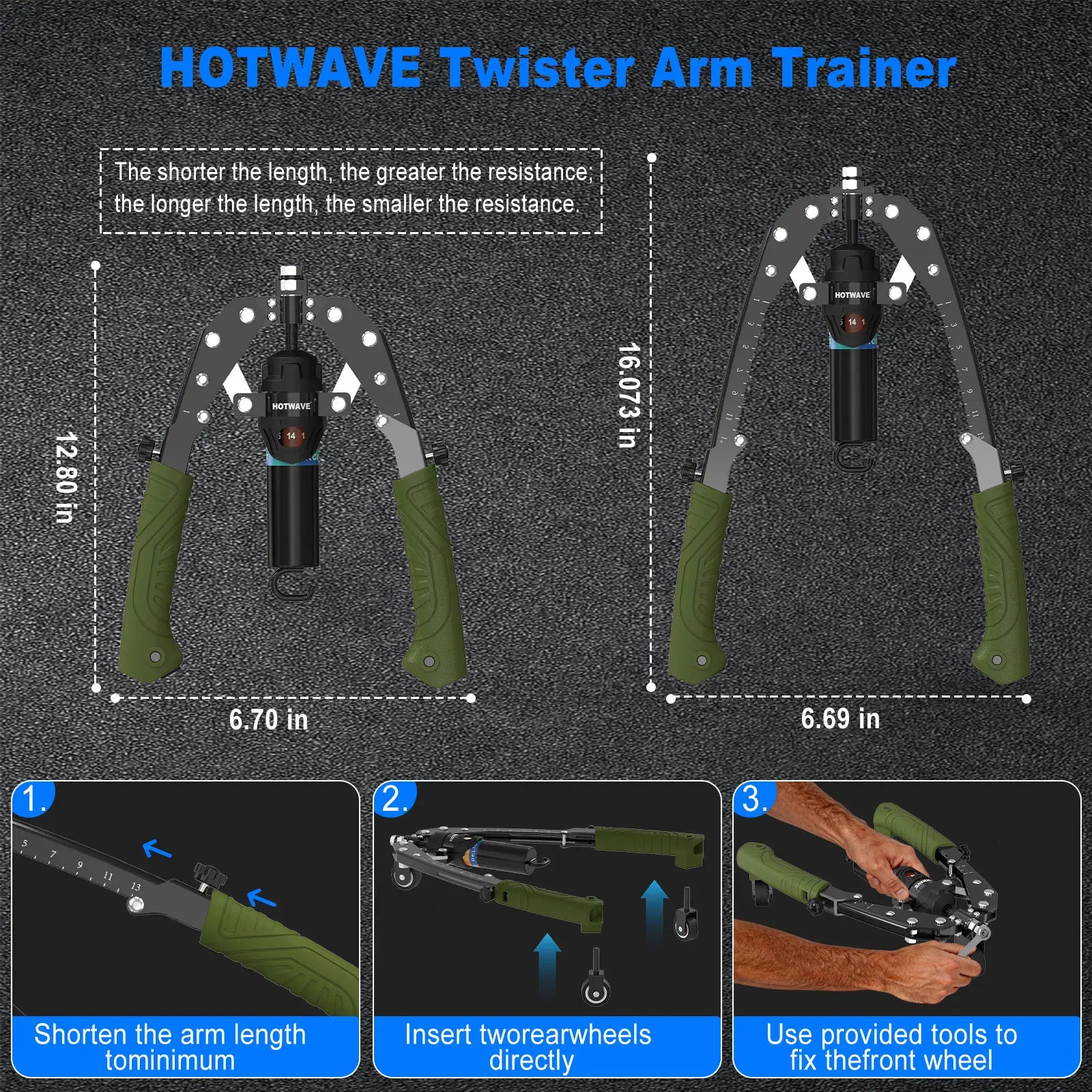 HOTWAVE Hydraulic Arm Trainer with Ab Roller Mode, Adjustable Manual Chest Expander with 15 Levels up to 440 LBS for Resistance Work & Core Exercises, Strength Training, Shoulders Exercises Backtoschool, 15 Resistance Levels, Adjustable Handle, Arms Exerc
