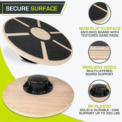 Wooden 360 Degree Rotating Balance Board, Non-Slip Wobble Trainer for Core Stability, Physical Therapy Rehabilitation & Indoor Outdoor Fitness Training