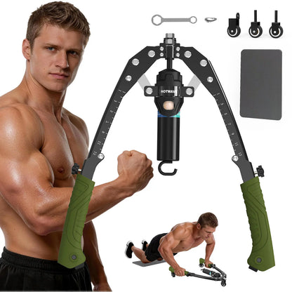 HOTWAVE Hydraulic Arm Trainer with Ab Roller Mode, Adjustable Manual Chest Expander with 15 Levels up to 440 LBS for Resistance Work & Core Exercises, Strength Training, Shoulders Exercises Backtoschool, 15 Resistance Levels, Adjustable Handle, Arms Exerc