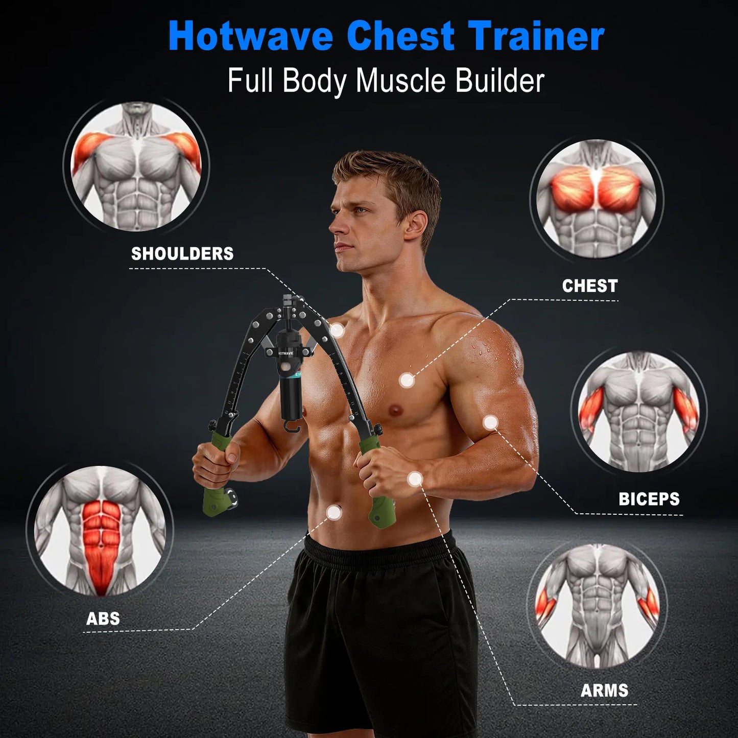 HOTWAVE Hydraulic Arm Trainer with Ab Roller Mode, Adjustable Manual Chest Expander with 15 Levels up to 440 LBS for Resistance Work & Core Exercises, Strength Training, Shoulders Exercises Backtoschool, 15 Resistance Levels, Adjustable Handle, Arms Exerc