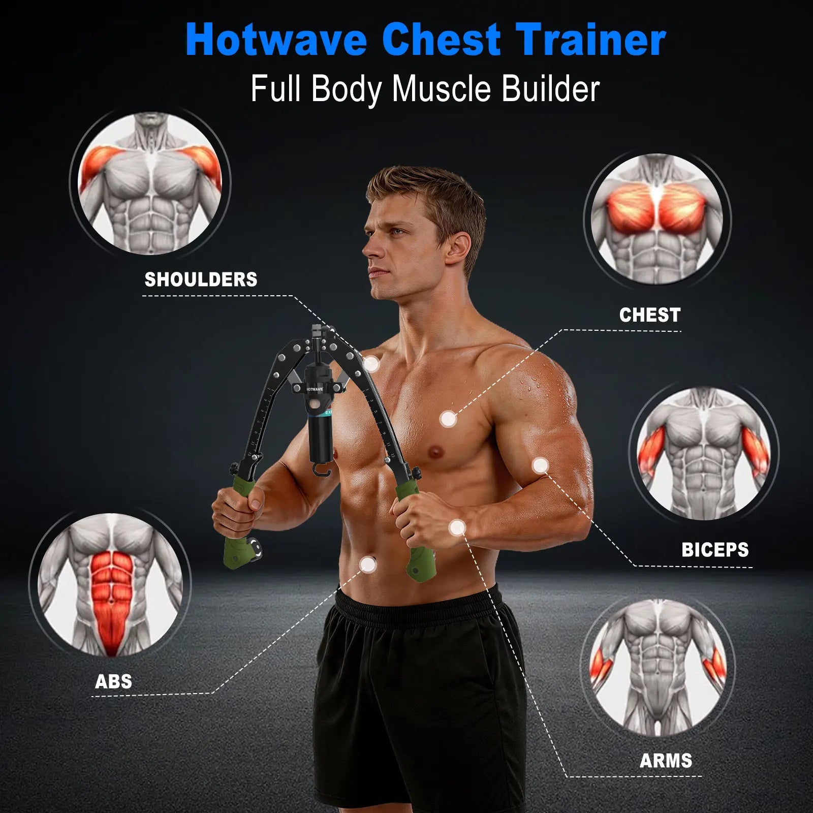 HOTWAVE Hydraulic Arm Trainer with Ab Roller Mode, Adjustable Manual Chest Expander with 15 Levels up to 440 LBS for Resistance Work & Core Exercises, Strength Training, Shoulders Exercises Backtoschool, 15 Resistance Levels, Adjustable Handle, Arms Exerc