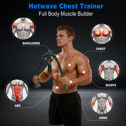 HOTWAVE Hydraulic Arm Trainer with Ab Roller Mode, Adjustable Manual Chest Expander with 15 Levels up to 440 LBS for Resistance Work & Core Exercises, Strength Training, Shoulders Exercises Backtoschool, 15 Resistance Levels, Adjustable Handle, Arms Exerc