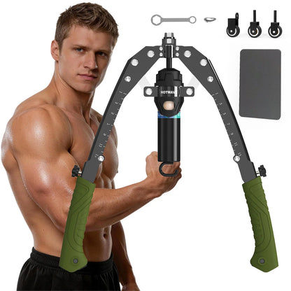 HOTWAVE Hydraulic Arm Trainer with Ab Roller Mode, Adjustable Manual Chest Expander with 15 Levels up to 440 LBS for Resistance Work & Core Exercises, Strength Training, Shoulders Exercises Backtoschool, 15 Resistance Levels, Adjustable Handle, Arms Exerc