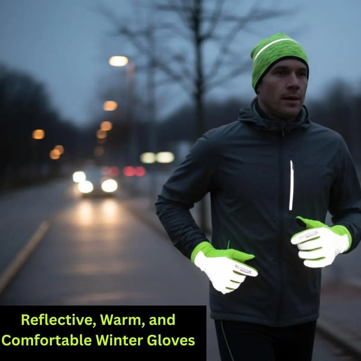 Reflective High Visibility Running Winter Gloves with Grip & Touchscreen