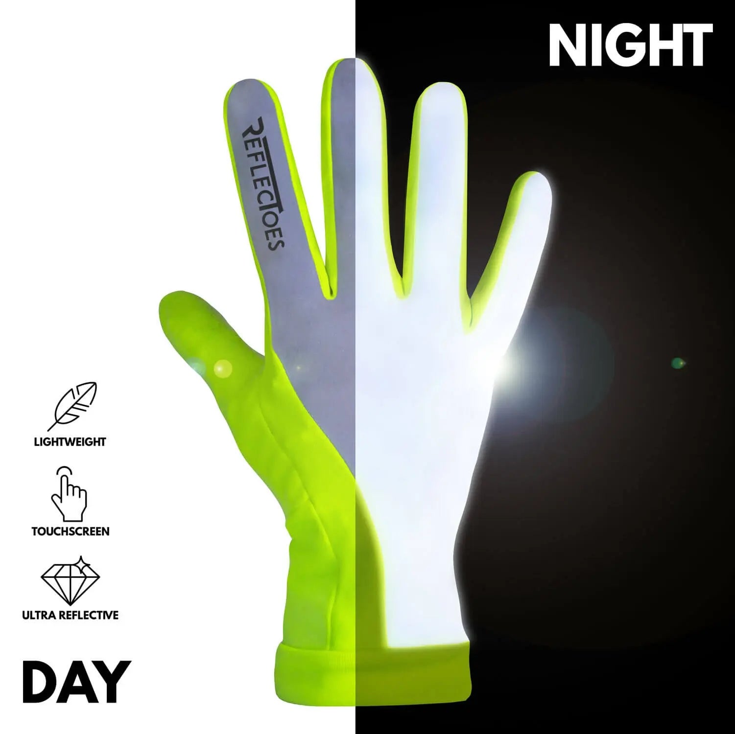 Reflective High Visibility Running Winter Gloves with Grip & Touchscreen