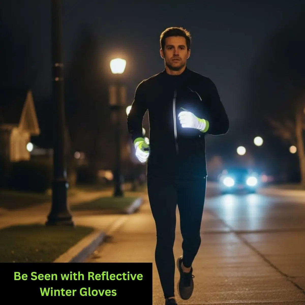 Reflective High Visibility Running Winter Gloves with Grip & Touchscreen