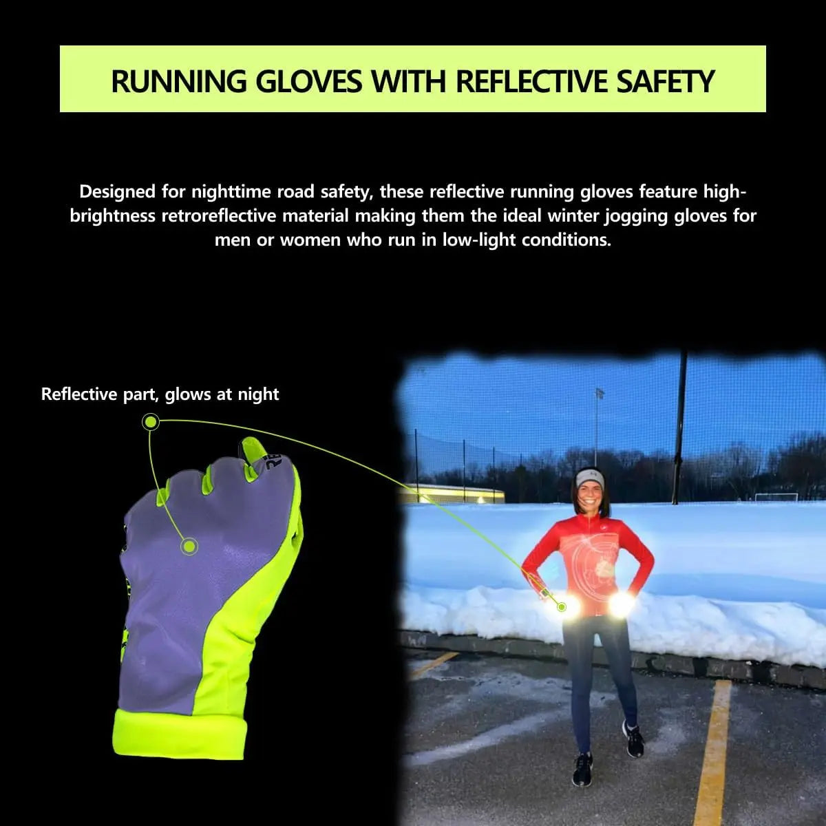 Reflective High Visibility Running Winter Gloves with Grip & Touchscreen
